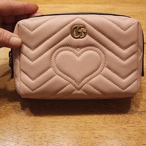 Gucci Pink Quilted Leather Heart Cosmetic Pouch